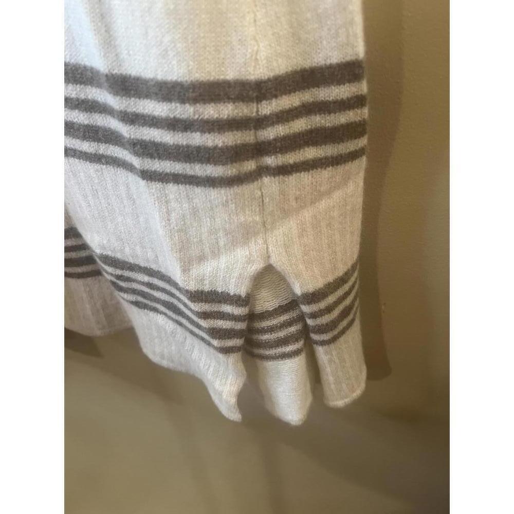 Only Mine Taupe White Striped 100% Cashmere Open Front Cardigan Vest Size Small - Picture 4 of 4